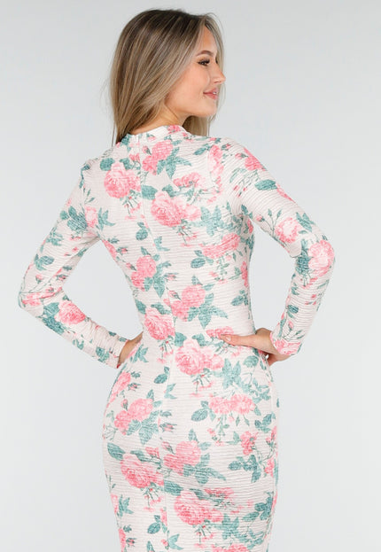 OP=OP.16.NL Maxi Jurk met Rozenprint en Stretch
