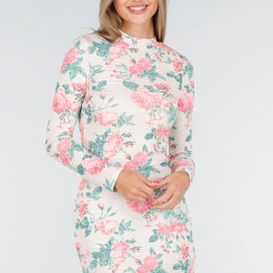 OP=OP.16.NL Maxi Jurk met Rozenprint en Stretch