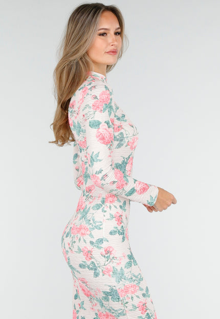OP=OP.16.NL Maxi Jurk met Rozenprint en Stretch