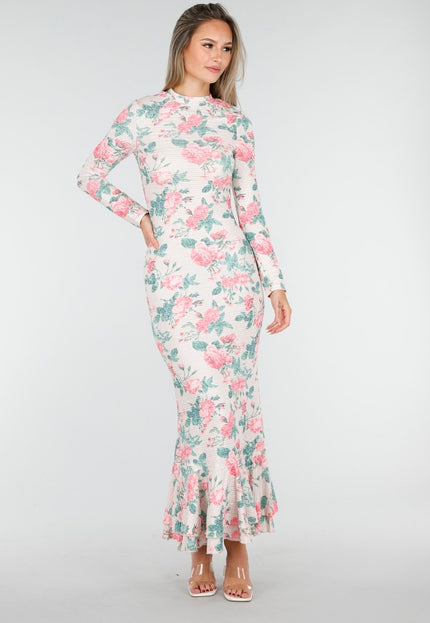 OP=OP.16.NL Maxi Jurk met Rozenprint en Stretch