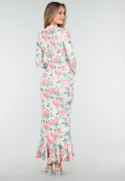 OP=OP.16.NL Maxi Jurk met Rozenprint en Stretch