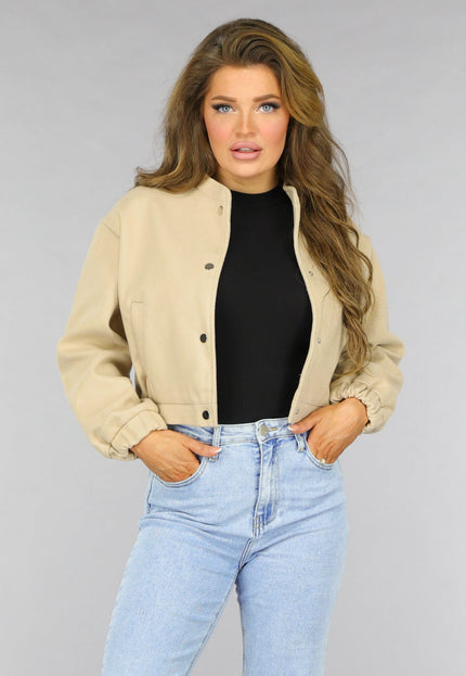 OP=OP! Zacht Beige Bomberjasje met Drukknoopjes