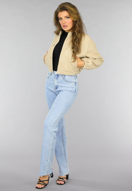 OP=OP! Zacht Beige Bomberjasje met Drukknoopjes