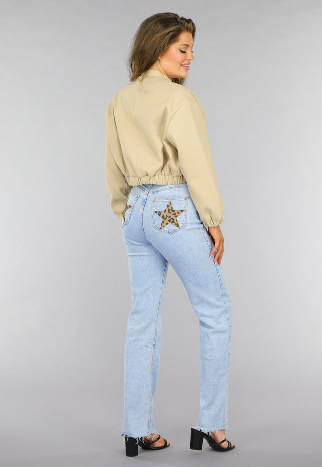 OP=OP! Zacht Beige Bomberjasje met Drukknoopjes