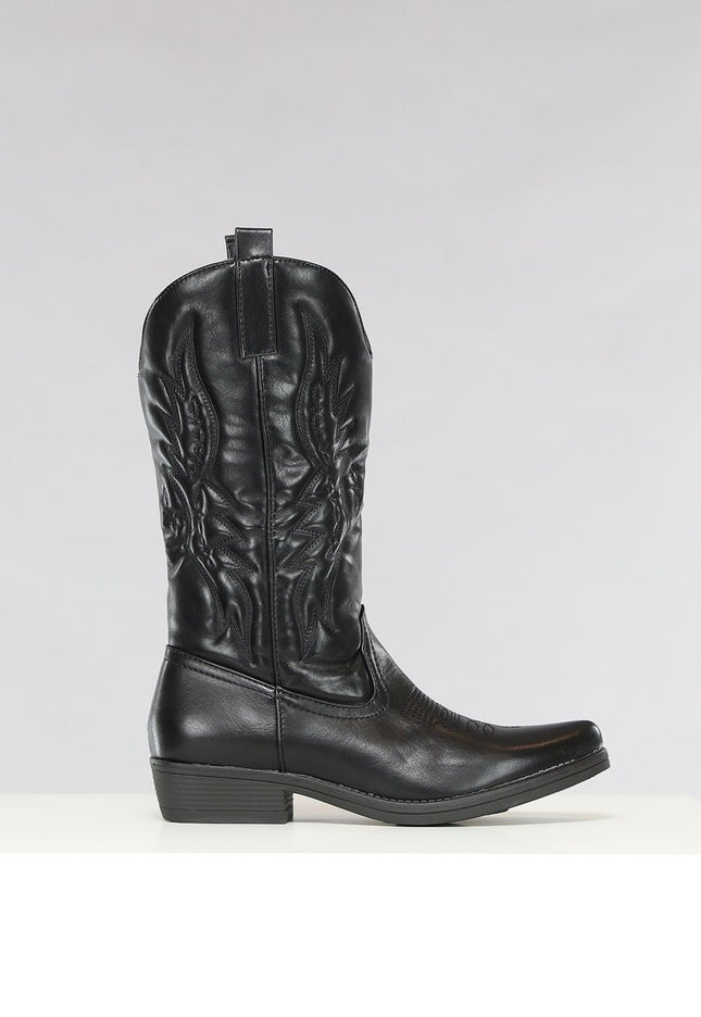 OP=OP! Zwarte Lederlook Cowboylaarzen
