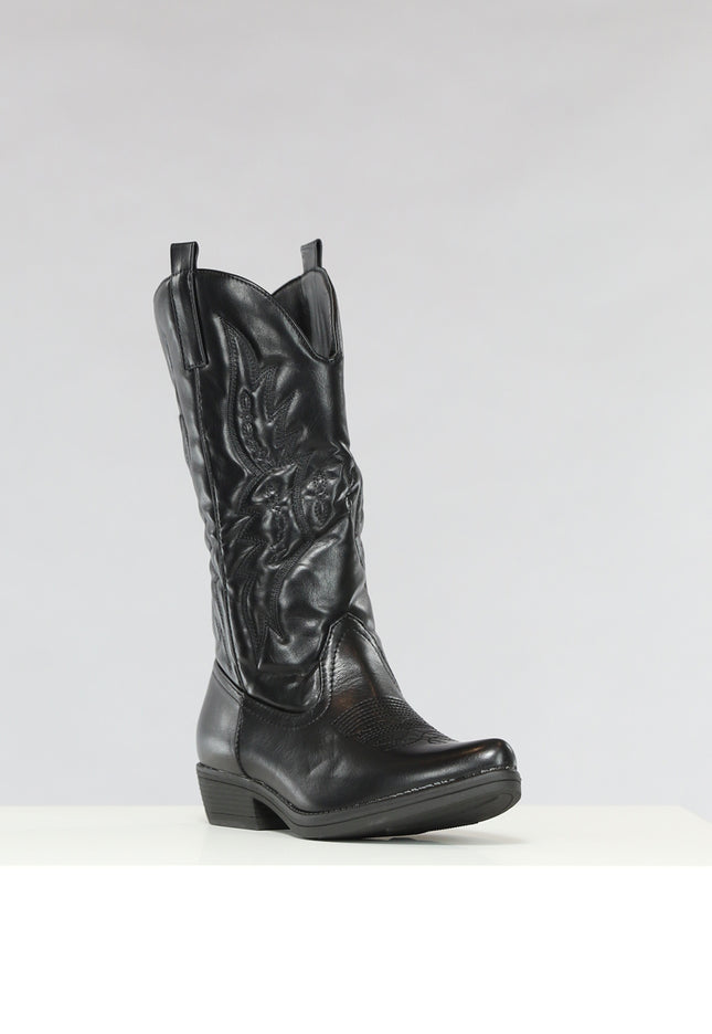OP=OP! Zwarte Lederlook Cowboylaarzen