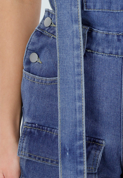 OP=OP.16.S Blauwe Cargo Playsuit met Open Rug