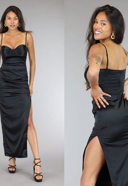 OP=OP! Lange Zwarte Satin Jurk