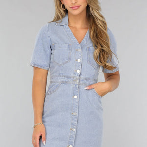 OP=OP! Lichtblauw Denim A-Lijn Jurkje