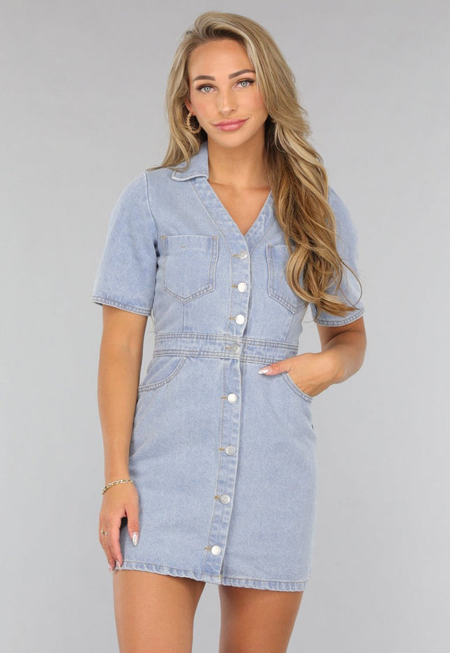 OP=OP! Lichtblauw Denim A-Lijn Jurkje