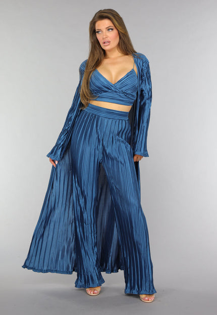 OP=OP! Petrol Plissé 3 Piece met Lang Vest