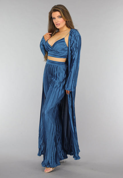 OP=OP! Petrol Plissé 3 Piece met Lang Vest