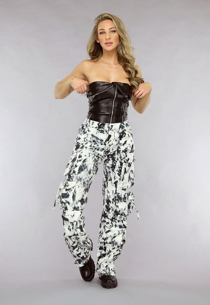 OP=OP! Tall Zwart/Witte Gevlekte Utility Broek