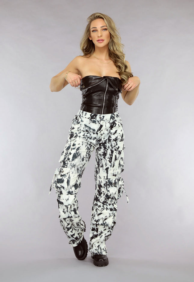 OP=OP! Tall Zwart/Witte Gevlekte Utility Broek