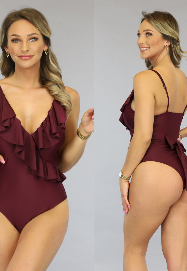 OP=OP! Wijnrood Badpak met Ruches