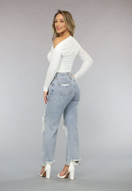 OP=OP.18.NL Asymmetrische Stretchy Witte Top