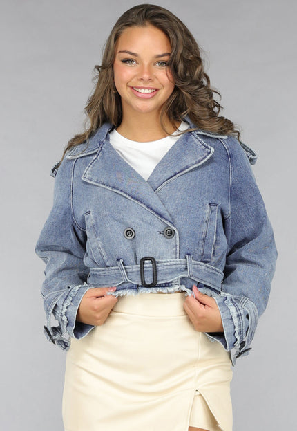 OP=OP.18.NL Blauw Jeans Jasje in Cropped Model