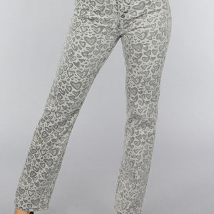 OP=OP.18.S Grijze Straight Leg Hartjes Jeans met Hoge Taille