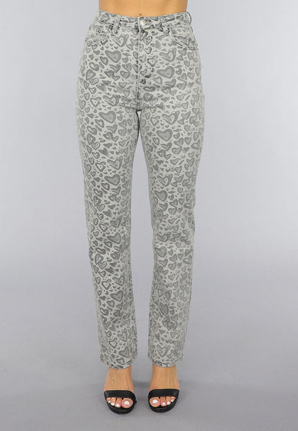 OP=OP.18.S Grijze Straight Leg Hartjes Jeans met Hoge Taille