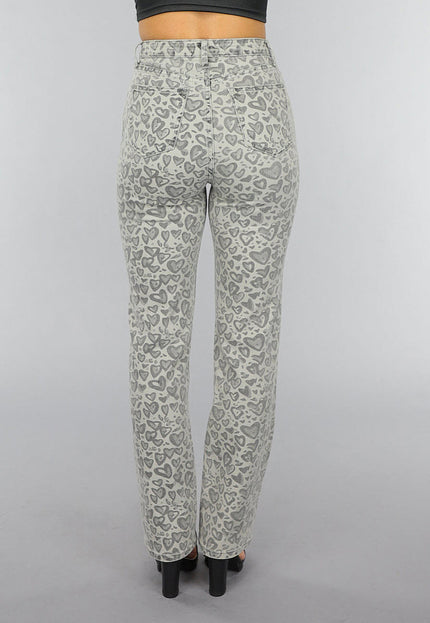 OP=OP.18.S Grijze Straight Leg Hartjes Jeans met Hoge Taille