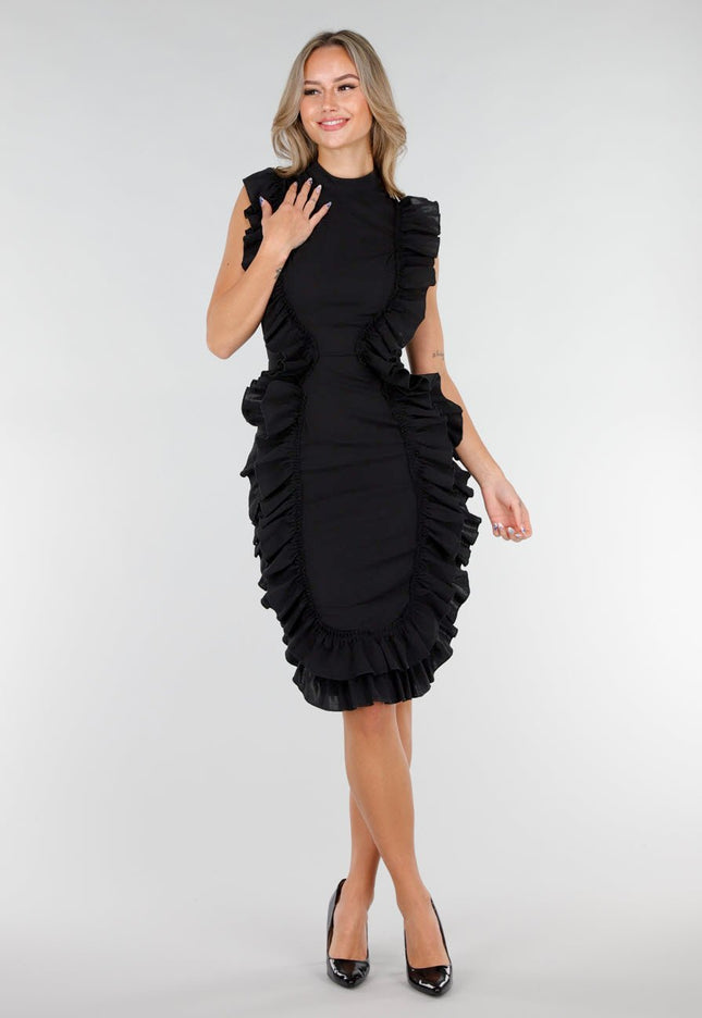 OP=OP.18.S Zwarte Jurk met Ruffles