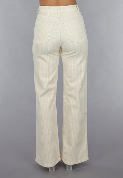 OP=OP.19.NL Beige Straight Leg Jeans met Pin Stripe Print en Hoge Taille