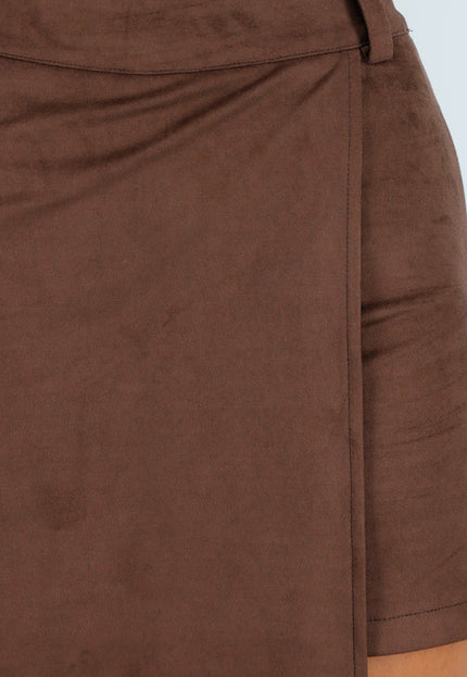 OP=OP.19.NL Bruine Asymmetrische Suede Stretch Skort