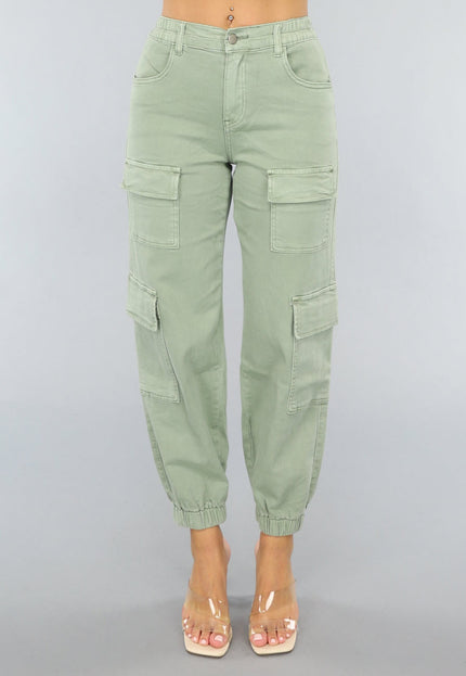 OP=OP.19.NL Groene Stretch Carpenter Broek met Zakken