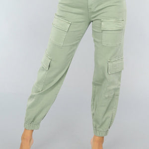 OP=OP.19.NL Groene Stretch Carpenter Broek met Zakken