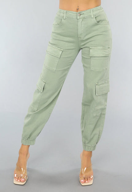 OP=OP.19.NL Groene Stretch Carpenter Broek met Zakken