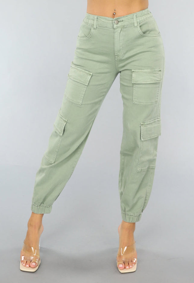 OP=OP.19.NL Groene Stretch Carpenter Broek met Zakken