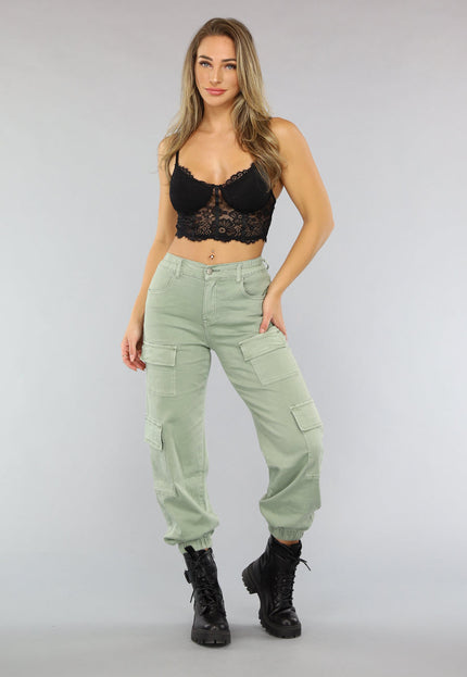 OP=OP.19.NL Groene Stretch Carpenter Broek met Zakken