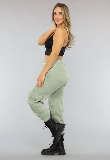 OP=OP.19.NL Groene Stretch Carpenter Broek met Zakken