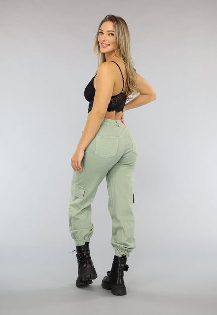 OP=OP.19.NL Groene Stretch Carpenter Broek met Zakken