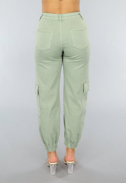 OP=OP.19.NL Groene Stretch Carpenter Broek met Zakken
