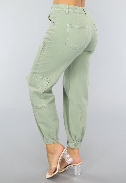 OP=OP.19.NL Groene Stretch Carpenter Broek met Zakken