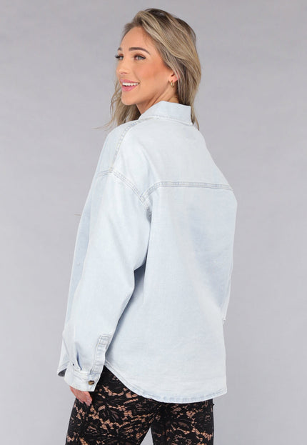 OP=OP.19.NL Lichtblauwe Denim Blouse met Knoopsluiting