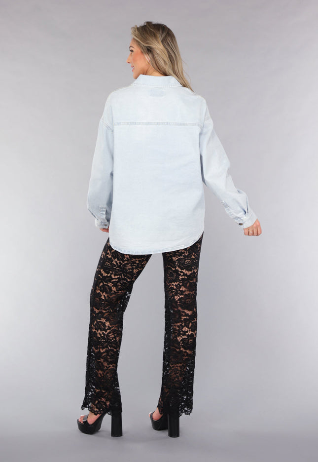 OP=OP.19.NL Lichtblauwe Denim Blouse met Knoopsluiting