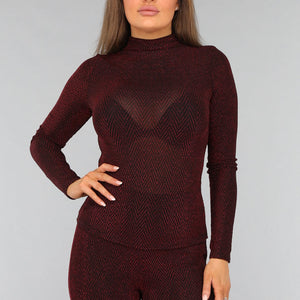 OP=OP.19.NL Rode Longsleeve Top met Zigzag Patroon