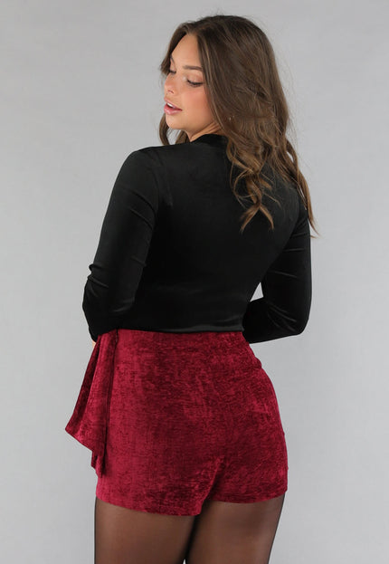 OP=OP.19.NL Velours Bodysuit in Zwarte met Wikkel Look