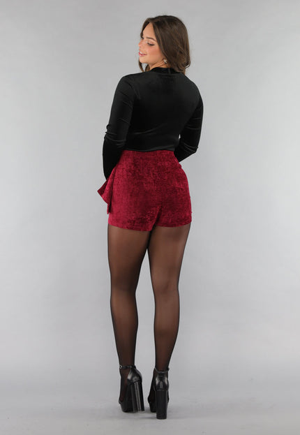 OP=OP.19.NL Velours Bodysuit in Zwarte met Wikkel Look