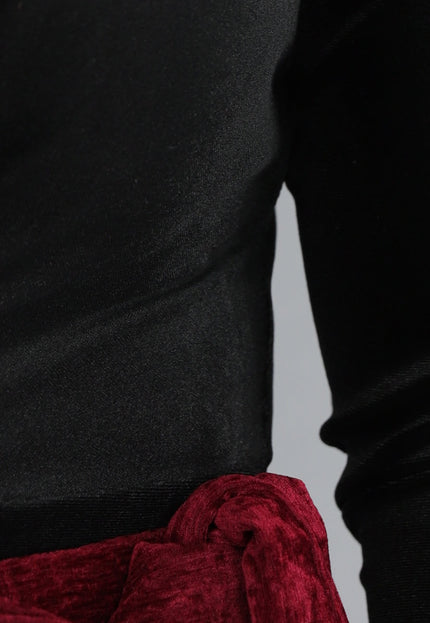 OP=OP.19.NL Velours Bodysuit in Zwarte met Wikkel Look