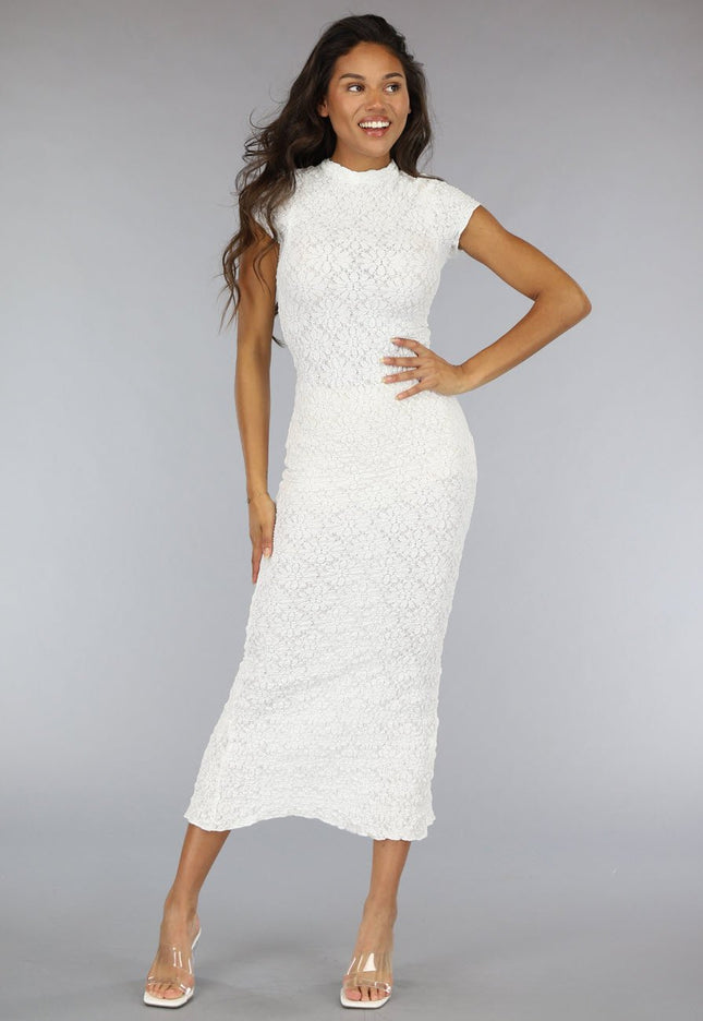OP=OP.19.NL Witte Bloemen Bodycon Jurk