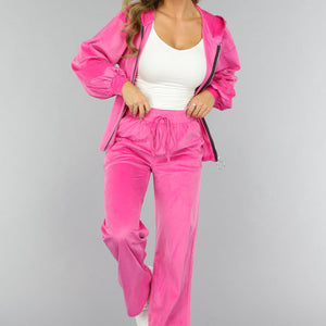 OP=OP! Roze Velvet Wide Leg Huispak