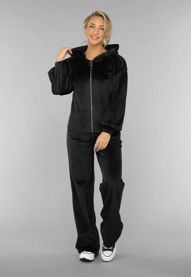 OP=OP! Zwart Velours Wide Leg Huispak