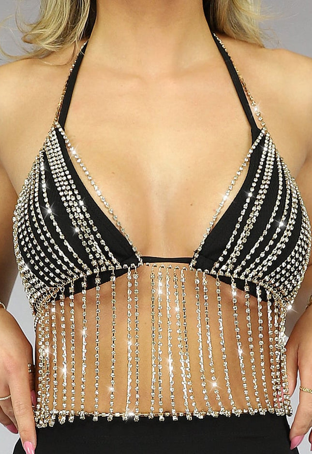 OP=OP.20.NL Halter Top Bodychain met Strass Steentjes