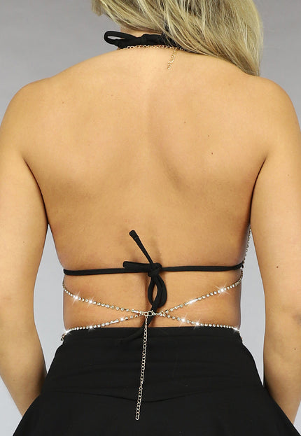 OP=OP.20.NL Halter Top Bodychain met Strass Steentjes