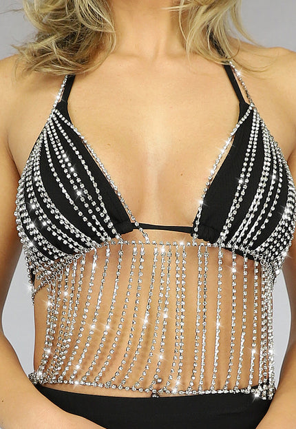 OP=OP.20.NL Halter Top Bodychain met Strass Steentjes