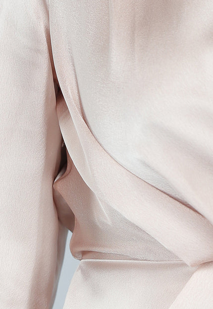 OP=OP.20.NL Satijnen Champagne Overslag Jurk