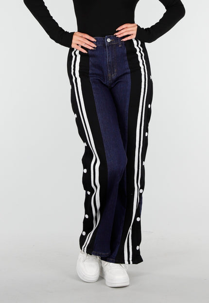 OP=OP.20.NL Wide Leg  Stretch Jeans met Zijkantstrepen